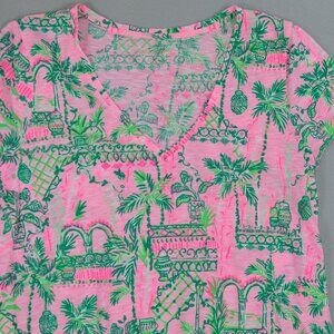 🌴 Lilly Pulitzer Etta V Neck Top Mandevilla Baby Pink Green M
